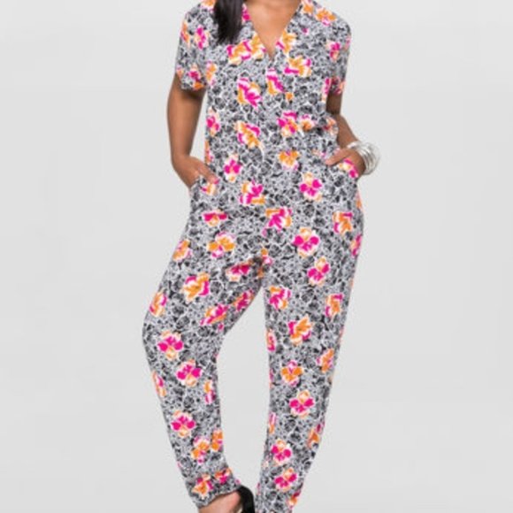 Ashley Stewart floral jumpsuit with pockets - Picture 1 of 12